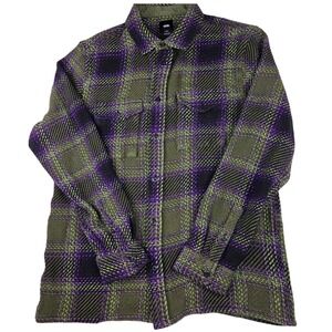 Classic Vans Saviano plaid button-up overshirt, Plaid Flannel olive and purple.
